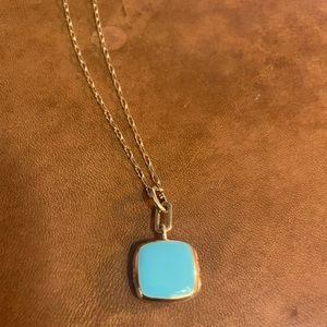EUC Monica Rich Kosann turquoise enamel locket on 30” 18k gold chain